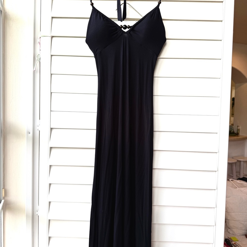 GUESS Long Black Adjustable Tie Halter Dress Slinky Classy Soft